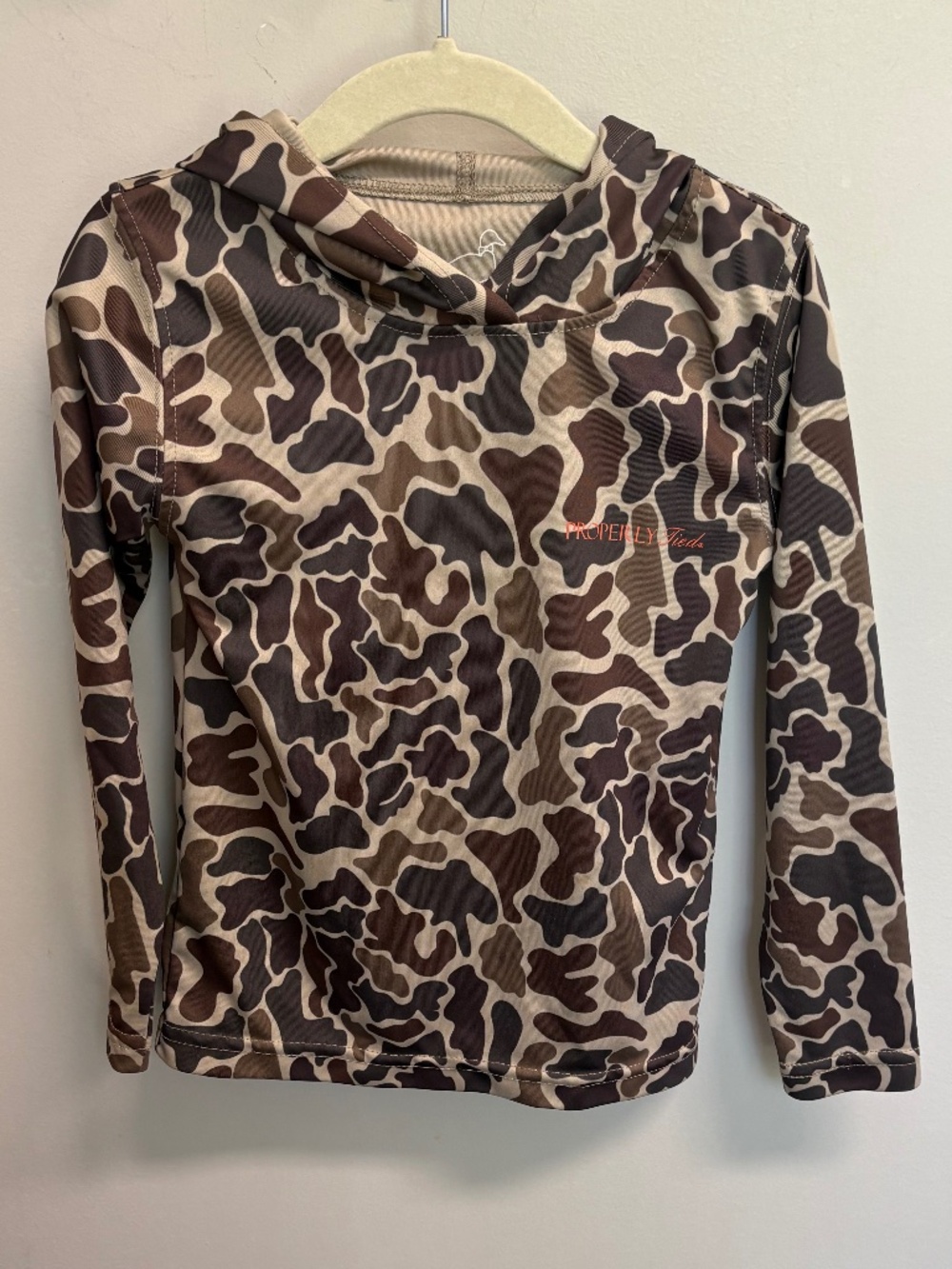 Properly Tied Camo hooded long sleeve shirt 100% Pima Polyester 2T